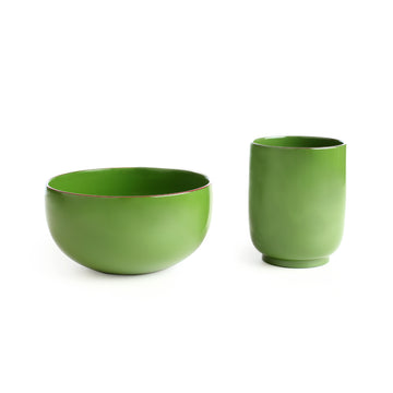 Green Lacquer Bowl & Cup Set