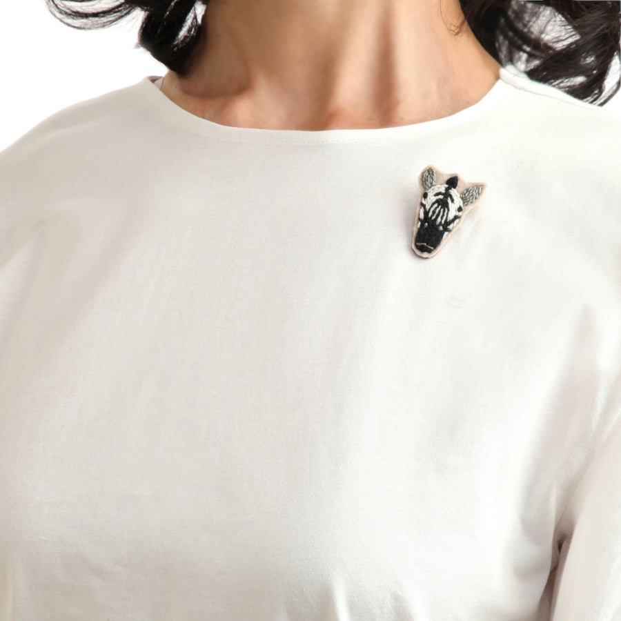 Embroidered Zebra Brooch