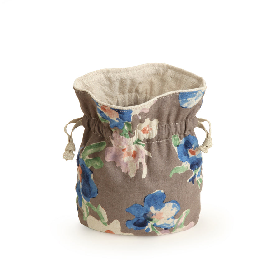 Drawstring Pouch with Blue Flowers Design