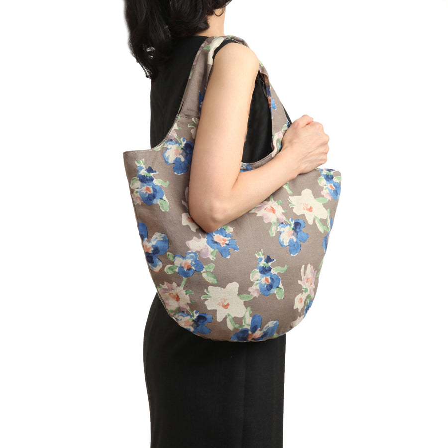 Blue shaded Handmade Cotton Bag with Flowers