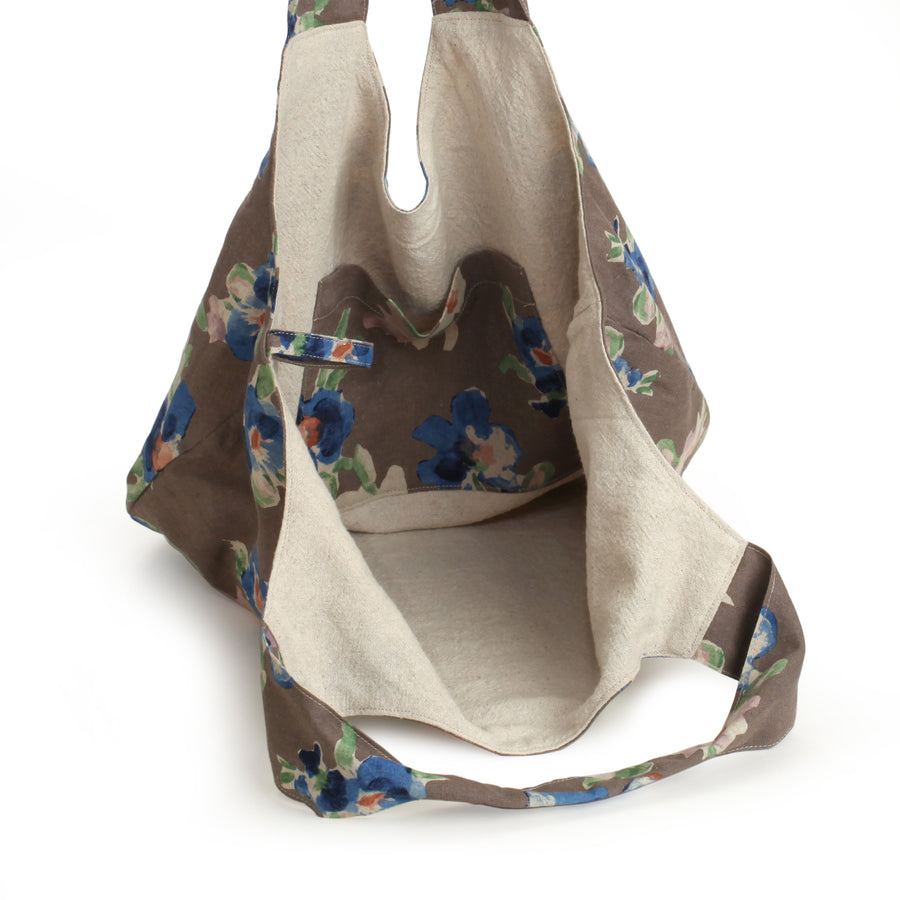 Blue shaded Handmade Cotton Bag with Flowers