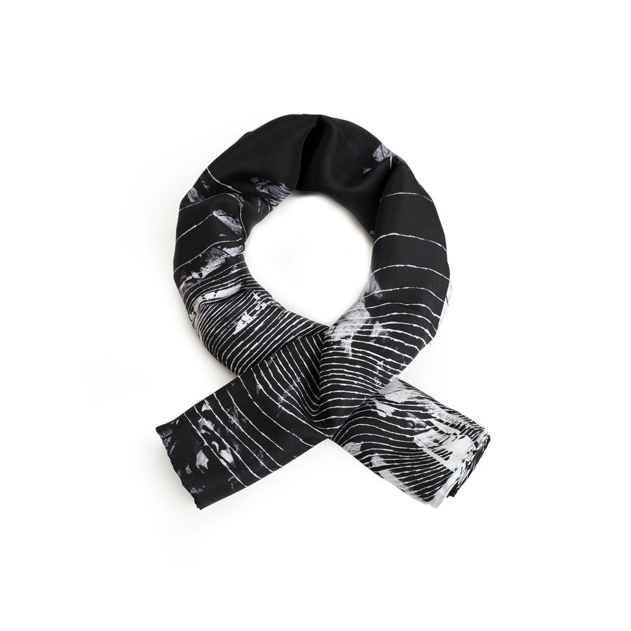 100%  Black and White Silk Scarf