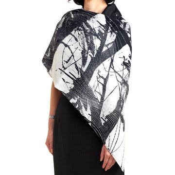 100%  Black and White Silk Scarf