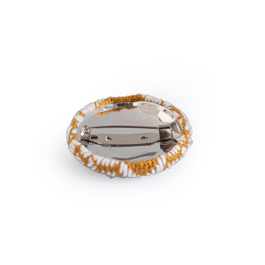Embroidered White & Light Brown Brooch