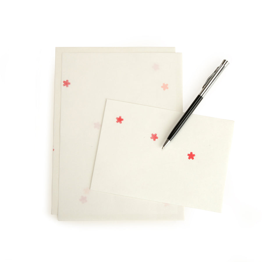 Letter Paper with Japanese Cherry Tree Flower Blossom on Washi Paper