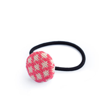 Embroidered Pink & White Elastic Hair