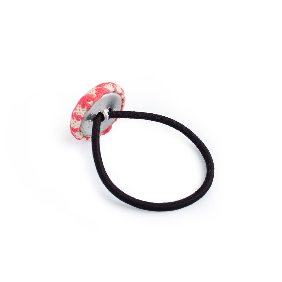 Embroidered Pink & White Elastic Hair
