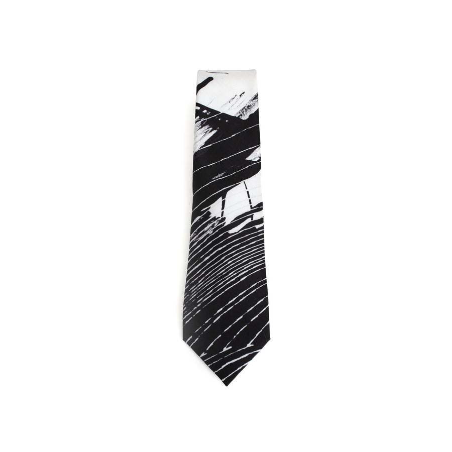 Fancy Black & White Silk Tie & Handkerchief Set