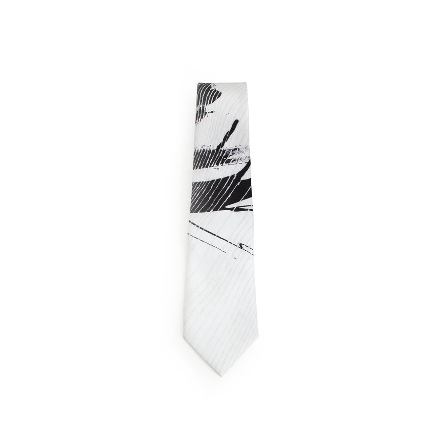 Fancy Black & White Silk Tie & Handkerchief Set