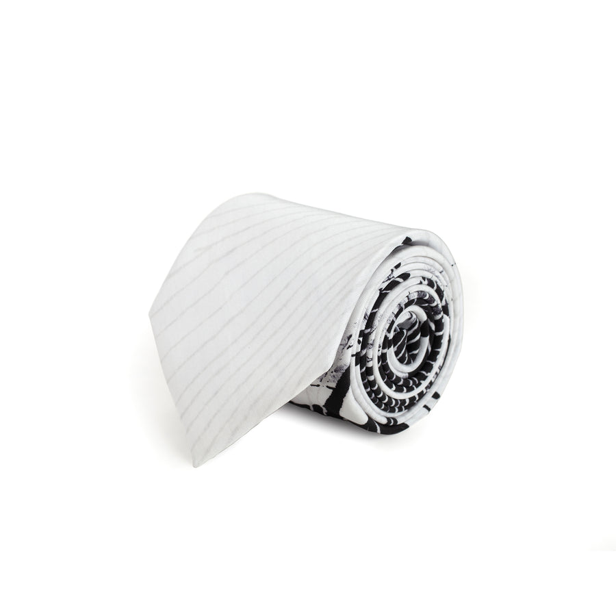 Fancy Black & White Silk Tie & Handkerchief Set