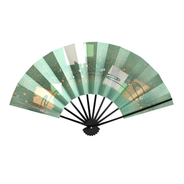 Decorative Fan with Green and Gold Tones