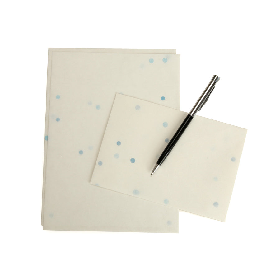 Letter Paper With Blue Dots on Washi Paper