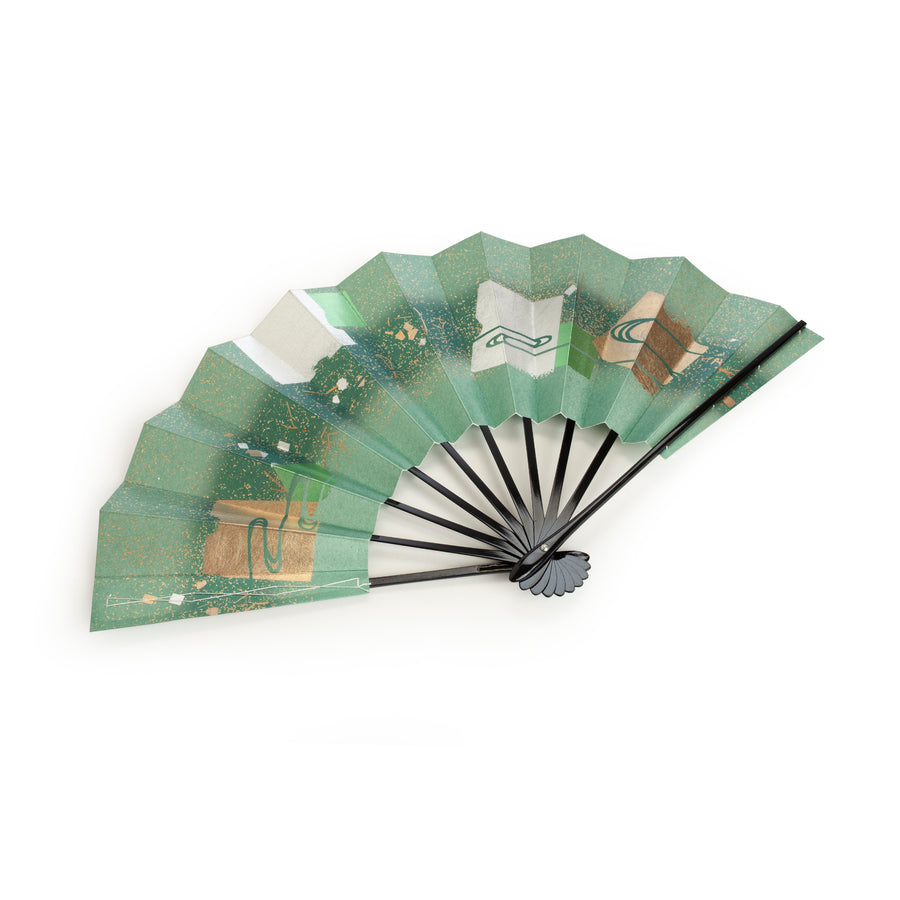 Decorative Fan with Green and Gold Tones