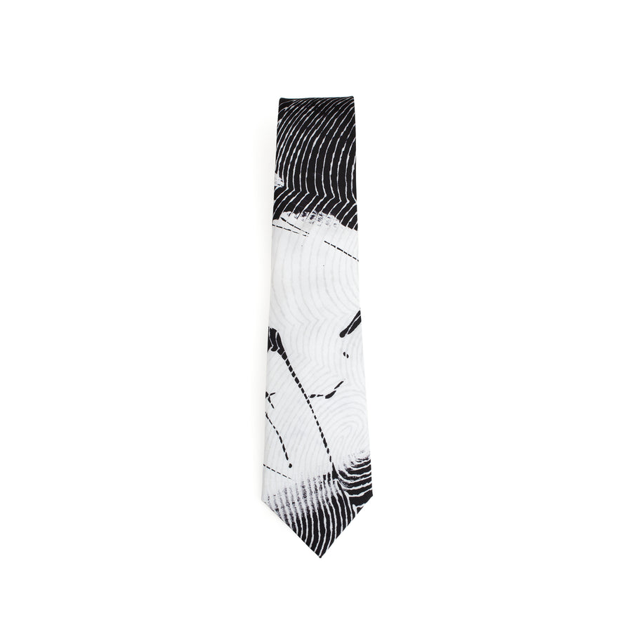 Fancy Black & White Silk Tie & Handkerchief Set