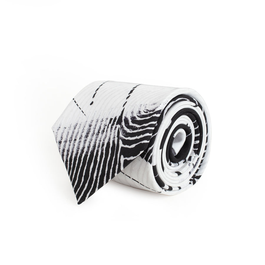 Fancy Black & White Silk Tie & Handkerchief Set