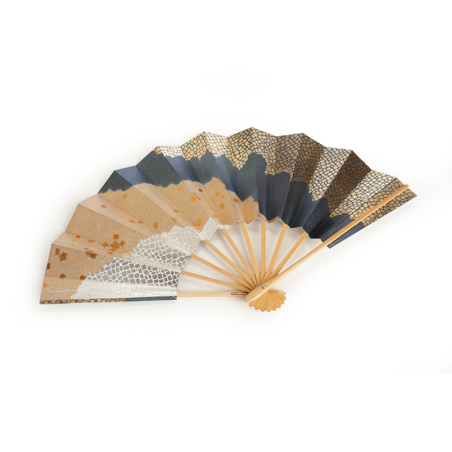 Decorative Fan with Gray and Gold Tones