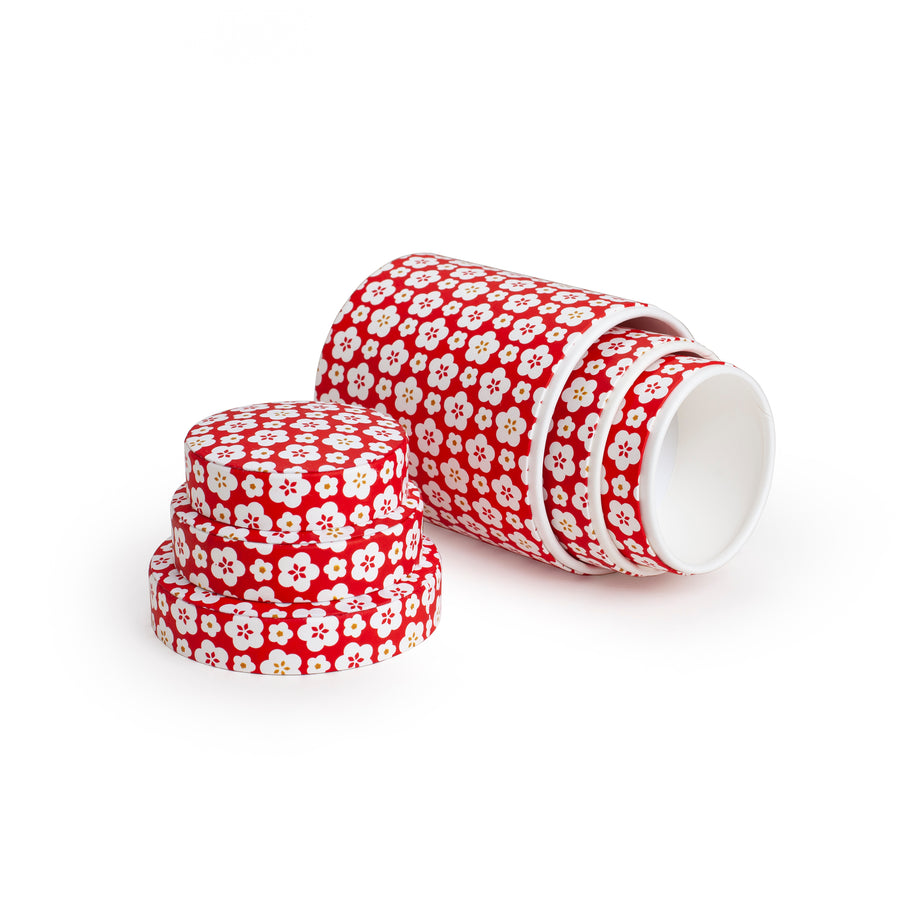 Colorful Set of Containers with Cherry Blossom Design