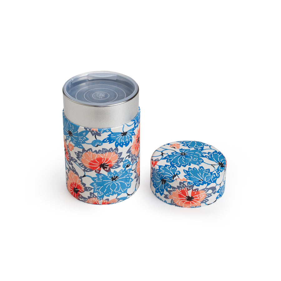 Tea Container with Blue and Pink Flowers