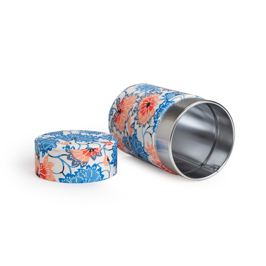 Tea Container with Blue and Pink Flowers
