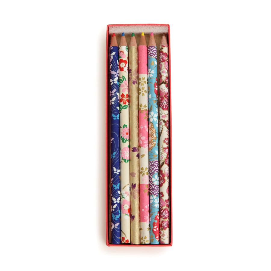 Colored Pencil Box with Japanese Flower Design