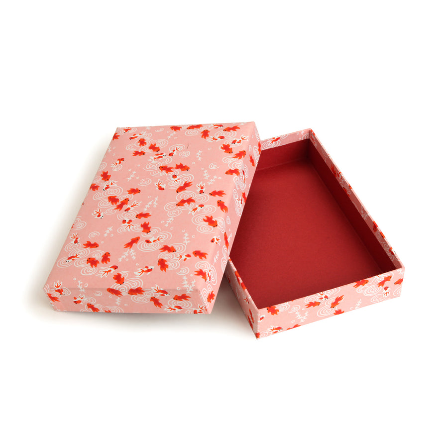 Pink Washi Paper Box with little Goldfishes