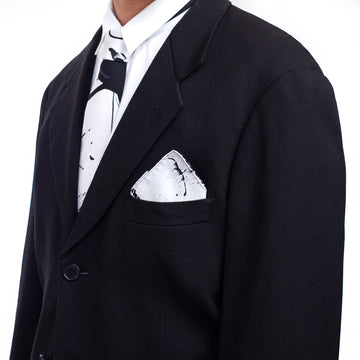 Fancy Black & White Silk Tie & Handkerchief Set