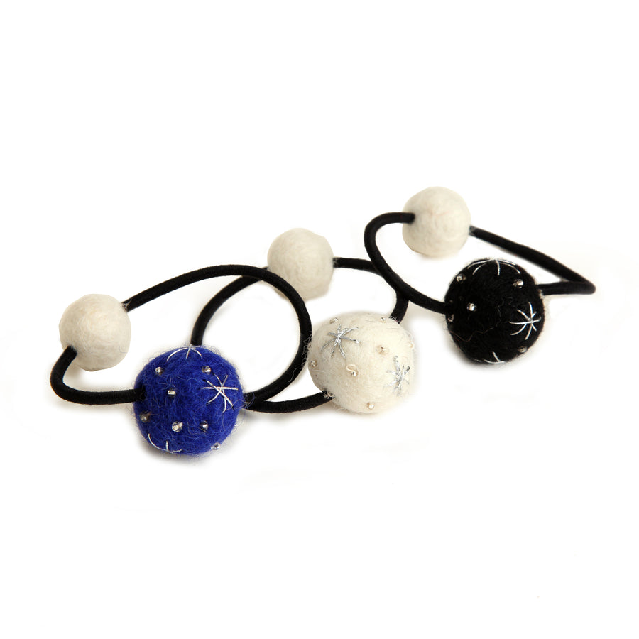 Charming Blue and White Pom-Pom Hair Elastic