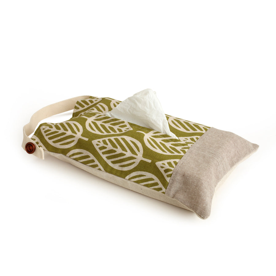 Tissue Box Cover with Green Leaf Design