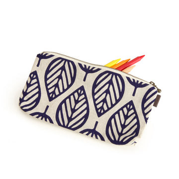 White Pouch With Blue Leaf Design