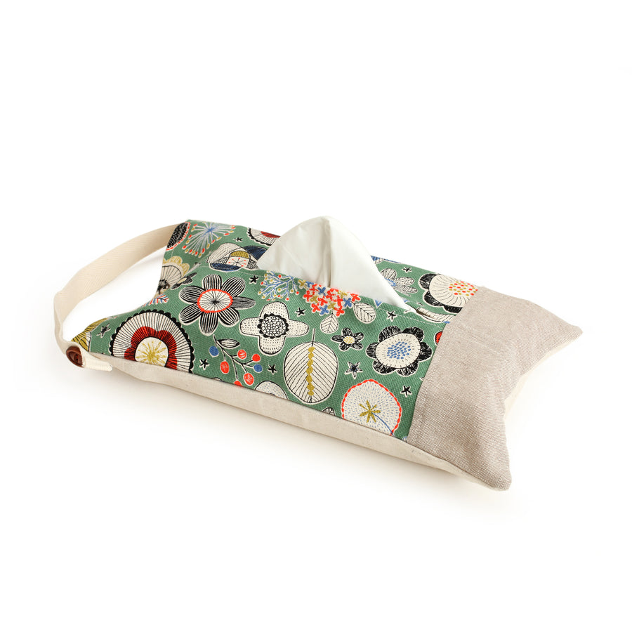 Tissue Box Cover with Green Leaf Design