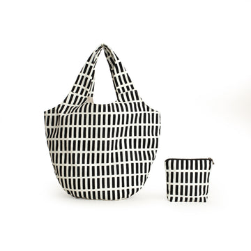 Versatile Handmade Black & White Cotton Bag with Pouch
