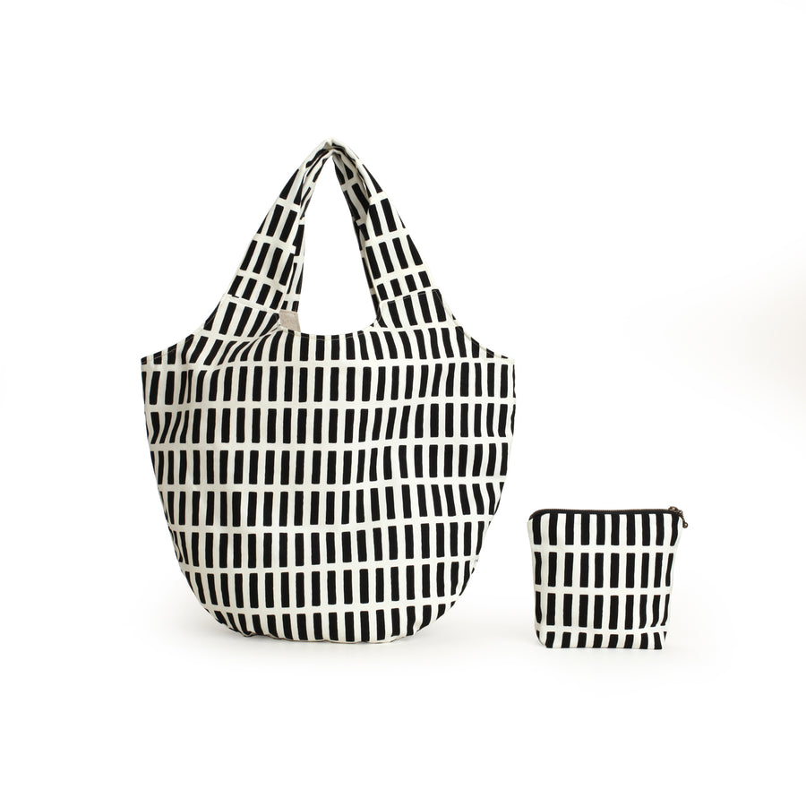 Versatile Handmade Black & White Cotton Bag with Pouch