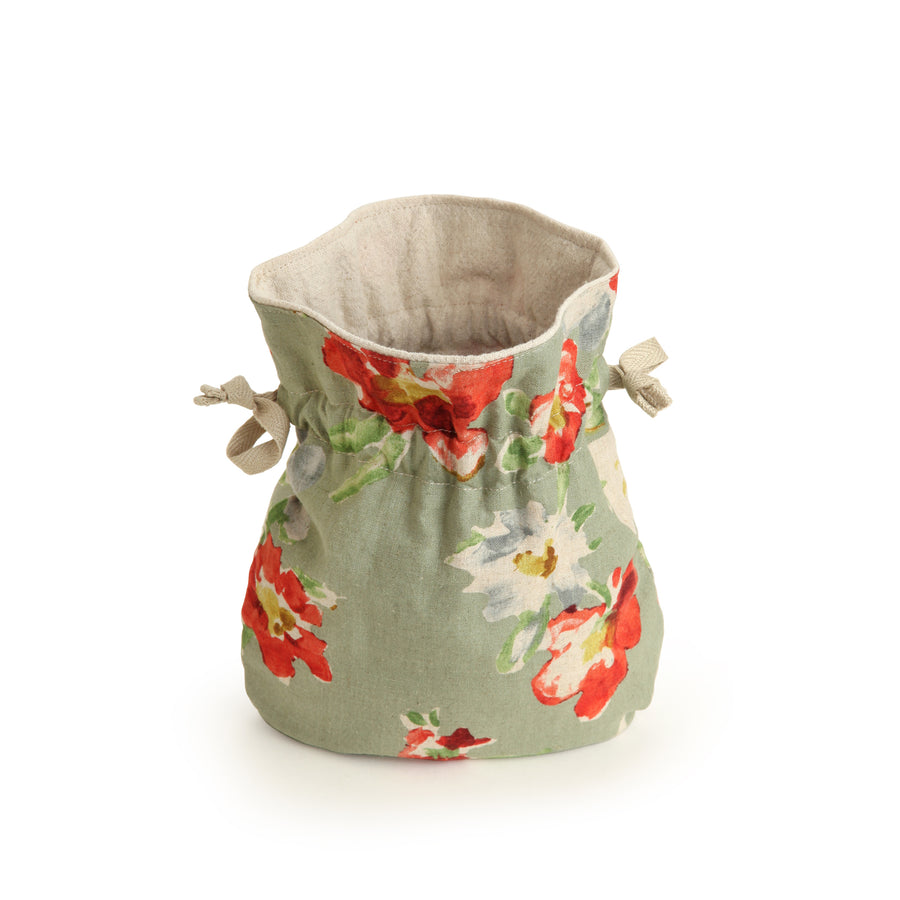 Drawstring Pouch with Red Flowers Design